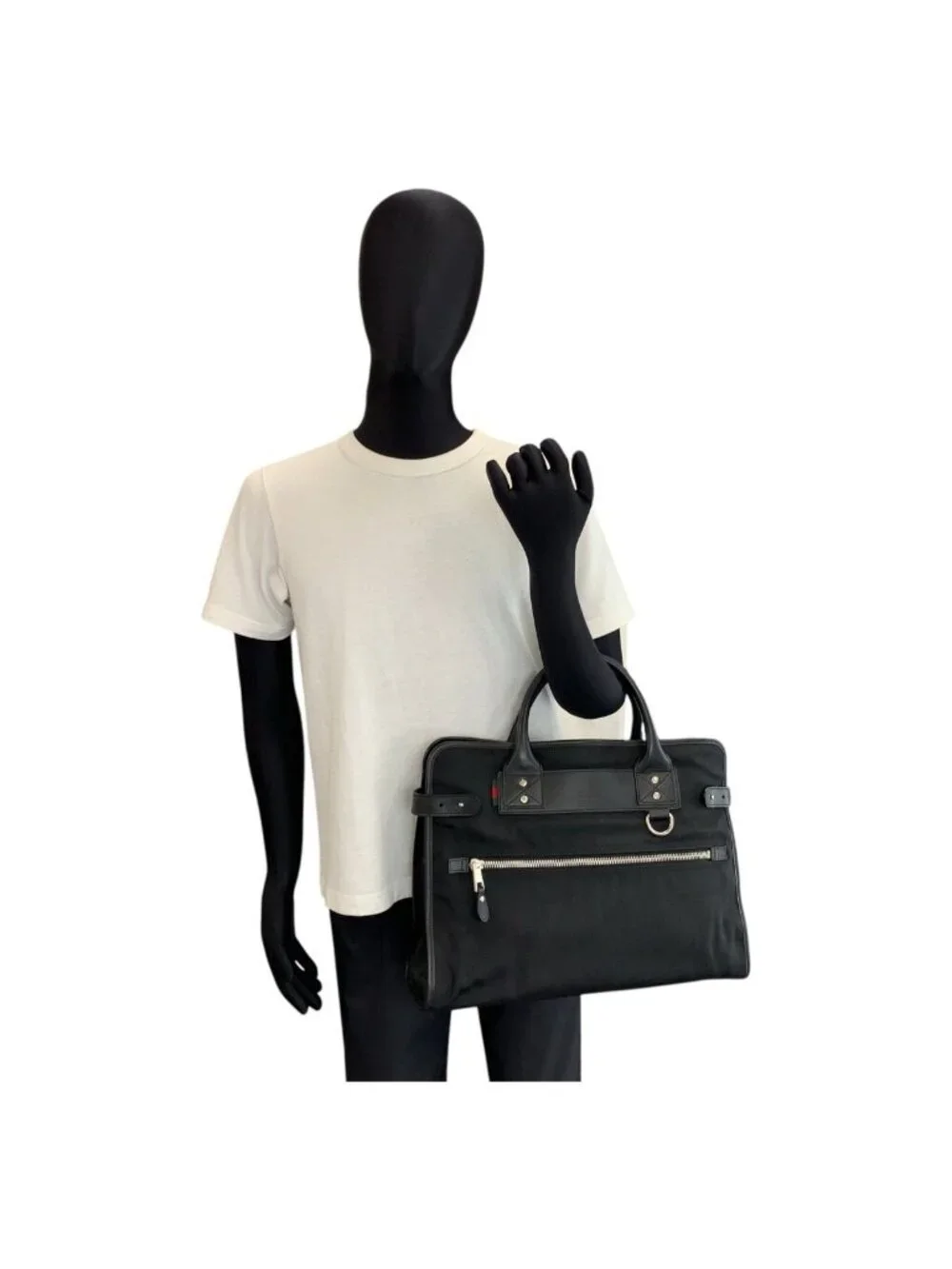 Gucci Sherry Line Black Silver Nylon Leather Business Briefcase